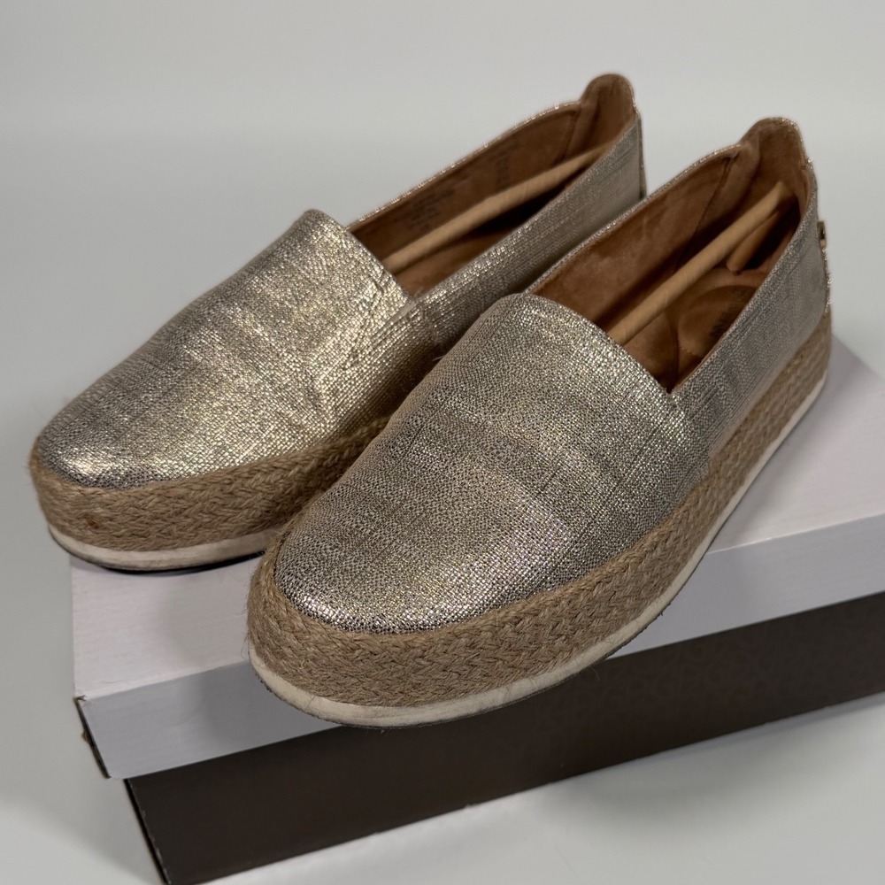 Giani Bernini Metallic Gold Espadrille Platform Loafer Boho Coastal Cowgirl 9.5M